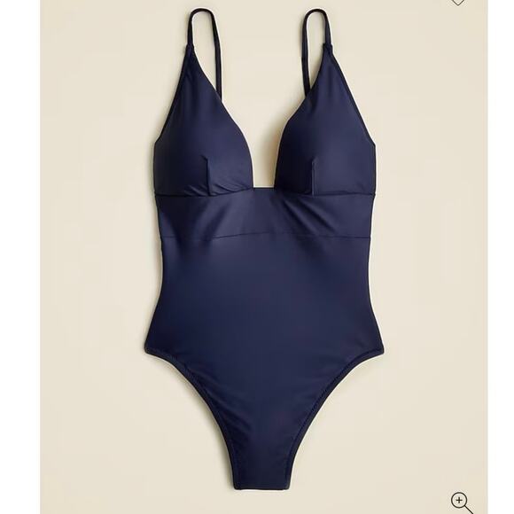J.Crew Plunge One-Piece Swimsuit Navy Blue Size 12 Adjustable Straps - Picture 2 of 10